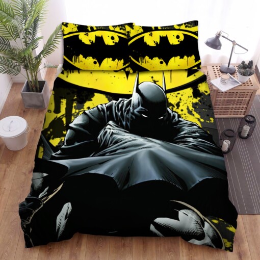 Batman & Bat Logo In Yellow And Black Illustration Bed Sheets Spread  Duvet Cover Bedding Sets