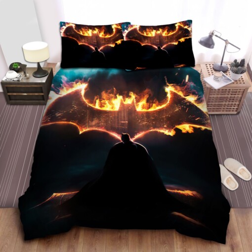 Batman And The Burning Bat Logo Bed Sheets Spread Duvet Cover Bedding Sets