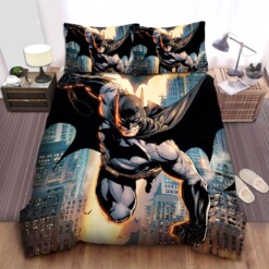 Batman Flying In The City At Sunset Art Bed Sheets Spread  Duvet Cover Bedding Sets