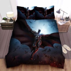 Batman Landing With His Dark Cape Bed Sheets Spread  Duvet Cover Bedding Sets