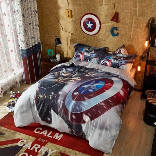 Bedding Set Captain America Marvel Comics Bed (Duvet Cover & Pillow Cases)